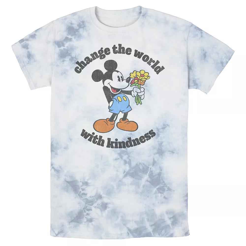 Men's Disney Mickey With Flowers Change The World With Kindness Bomabrd Wash Tee,  Product Image