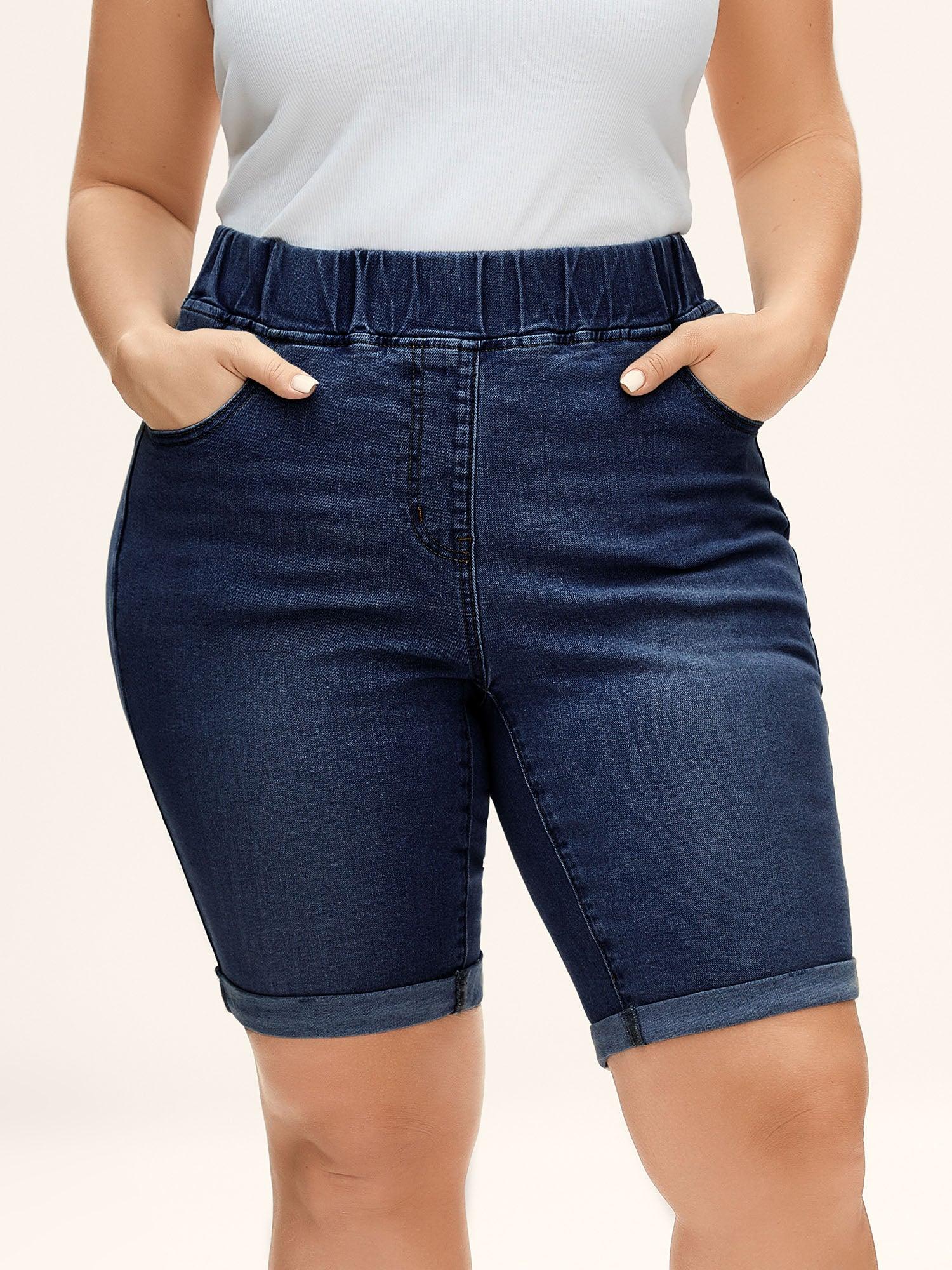 Pull-On Stretchy Waist Denim Shorts Female Product Image