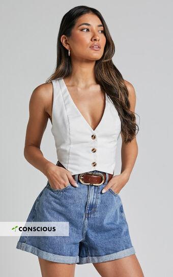 Cristiana Shorts - High Waisted Cuffed Denim in Blue Product Image