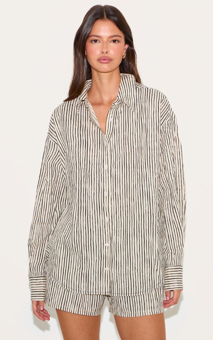  Black Striped Linen Look Floaty Shorts Product Image