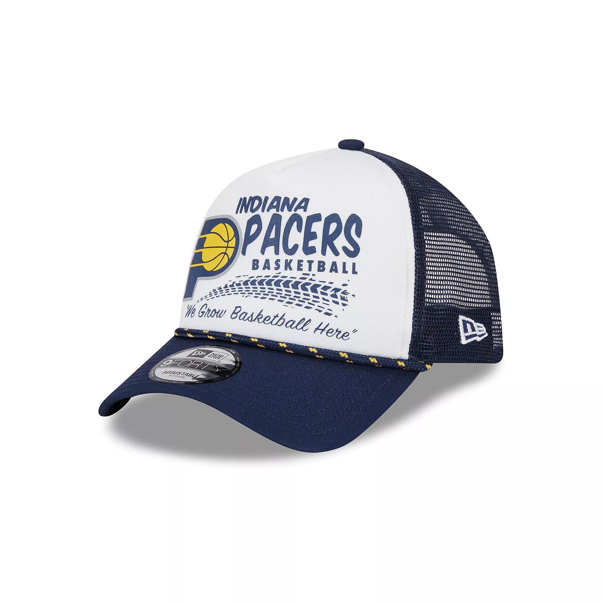 Men's New Era White/Navy Indiana Pacers 2024 NBA All-Star Game Burnout Print A-Frame 9FORTY Trucker Hat Product Image