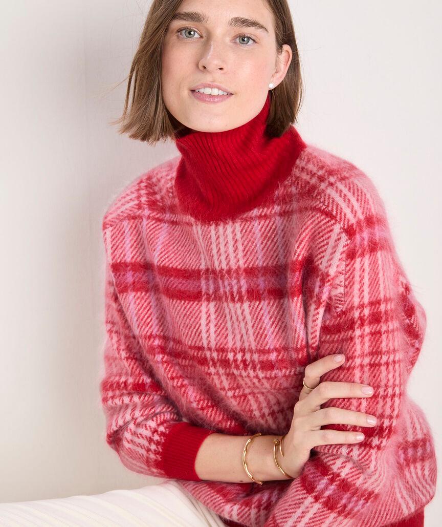 Brushed Cashmere Plaid Mockneck Sweater Product Image