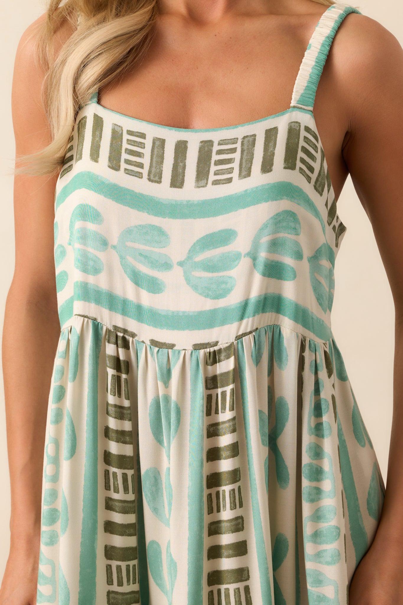 Just The Beginning Seafoam Green Tropical Print Maxi Dress Product Image