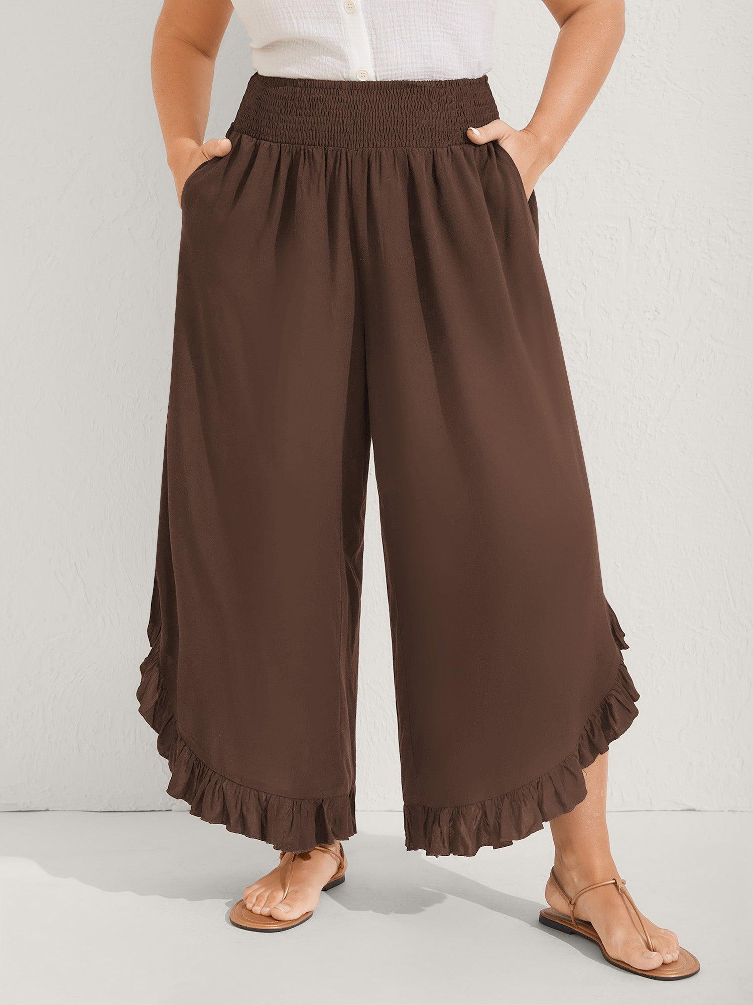 Ruffled Curvy Hem Wide-Leg Pants Female Product Image