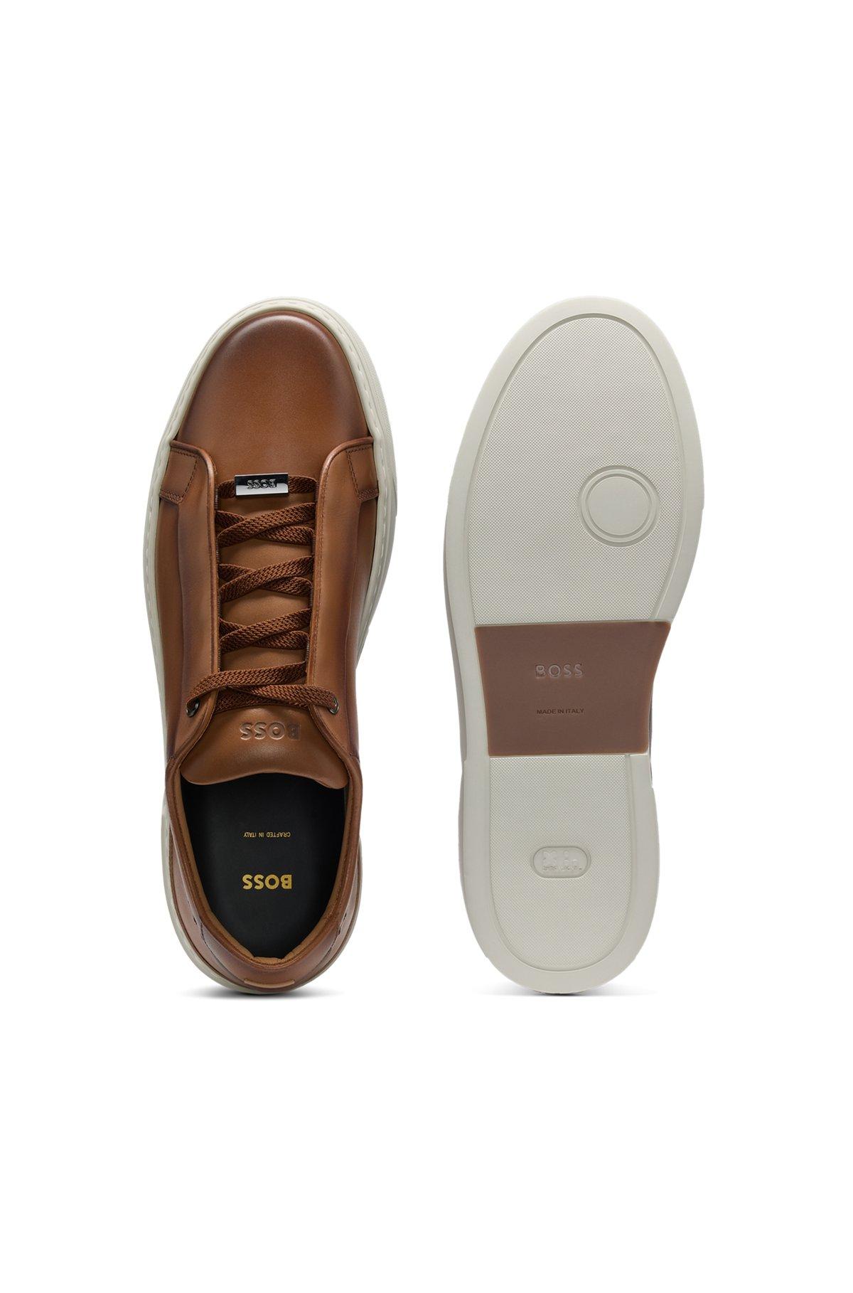 BOSS - Gary leather trainers with hidden laces - Brown Product Image