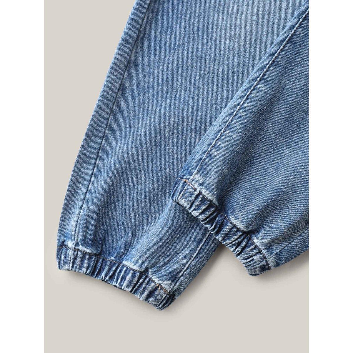 Plus Size Drawstring Waist Jogger Boyfriend Jeans Women Midblue Leisure Medium stretch Slanted pocket Jeans BloomChic 28/5X Product Image