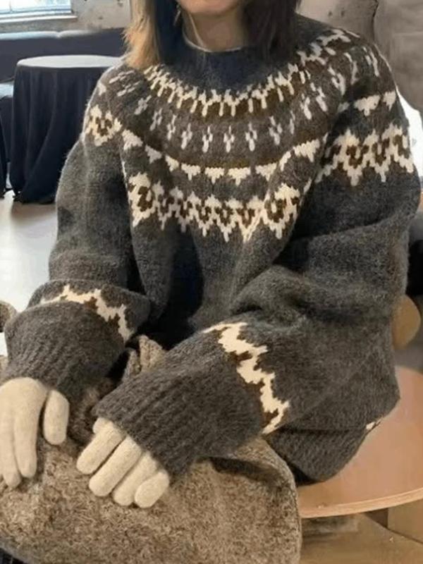 Fair Isle Color Block Oversized Sweater Product Image