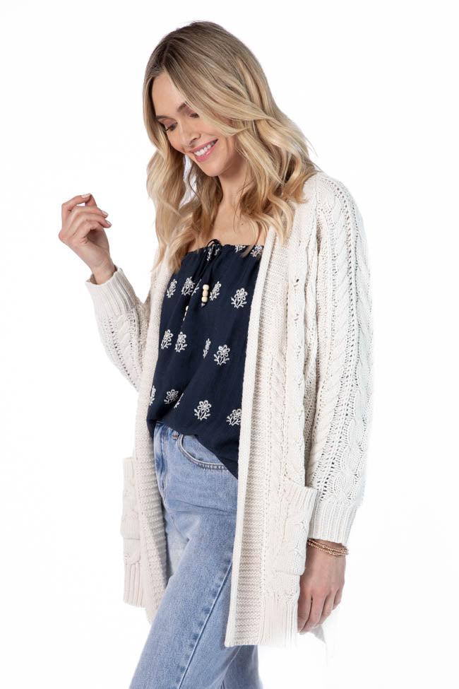 Sweet Nothings Cream Chunky Cable Knit Cardigan FINAL SALE Product Image