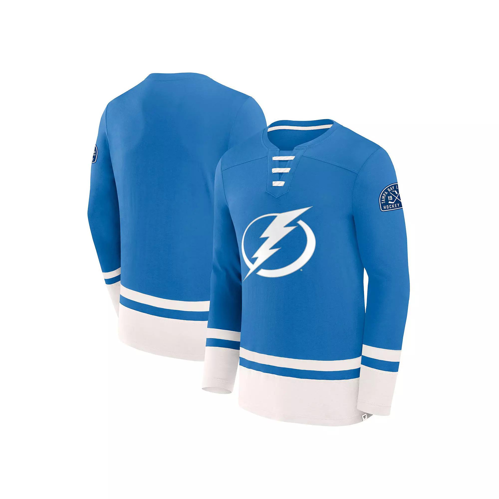 Men's Fanatics Blue Tampa Bay Lightning Lace-Up High Point Long Sleeve T-Shirt,  Product Image