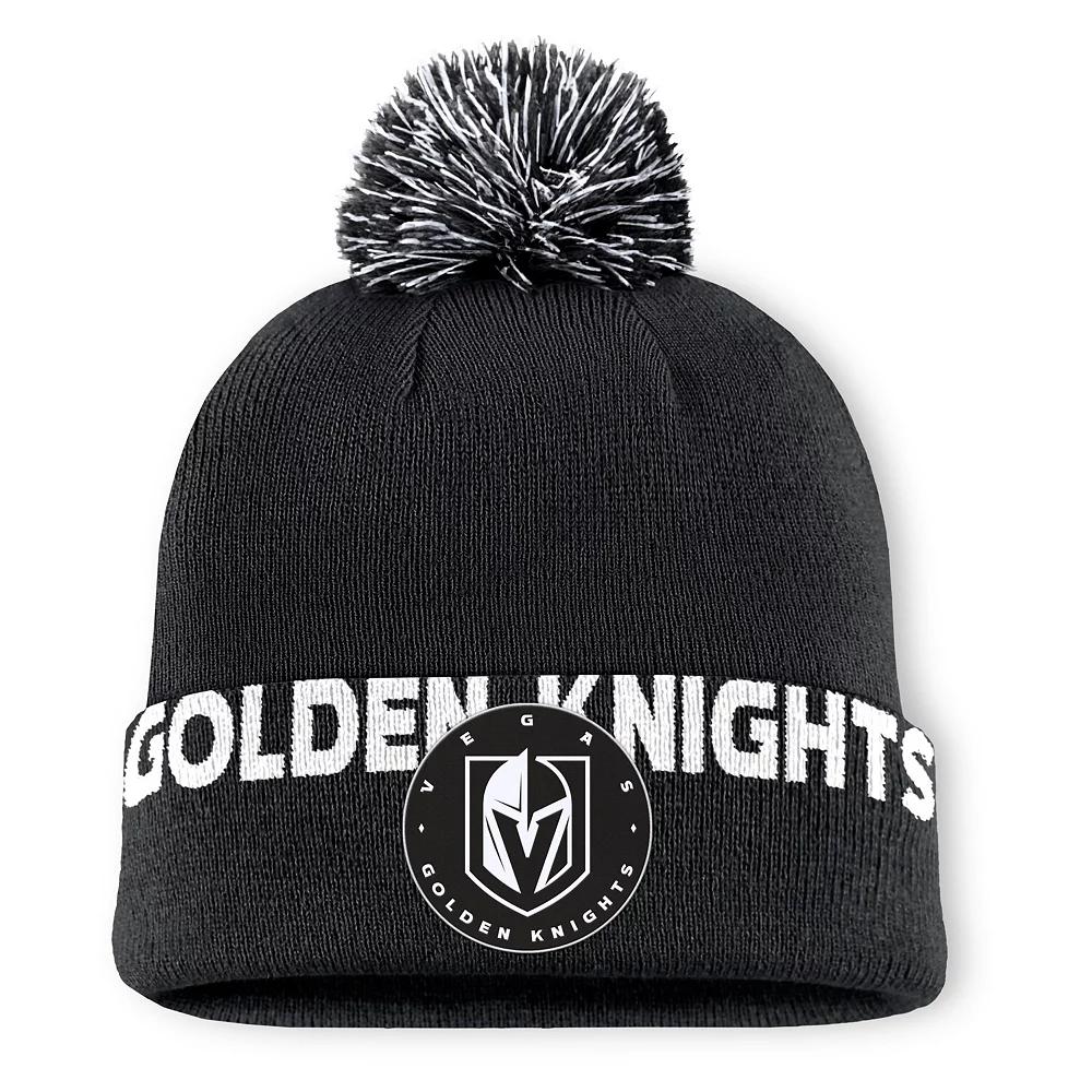 Men's Fanatics Black Vegas Golden Knights Fundamental High Stick Cuffed Knit Hat with Pom, Lvk Black Product Image