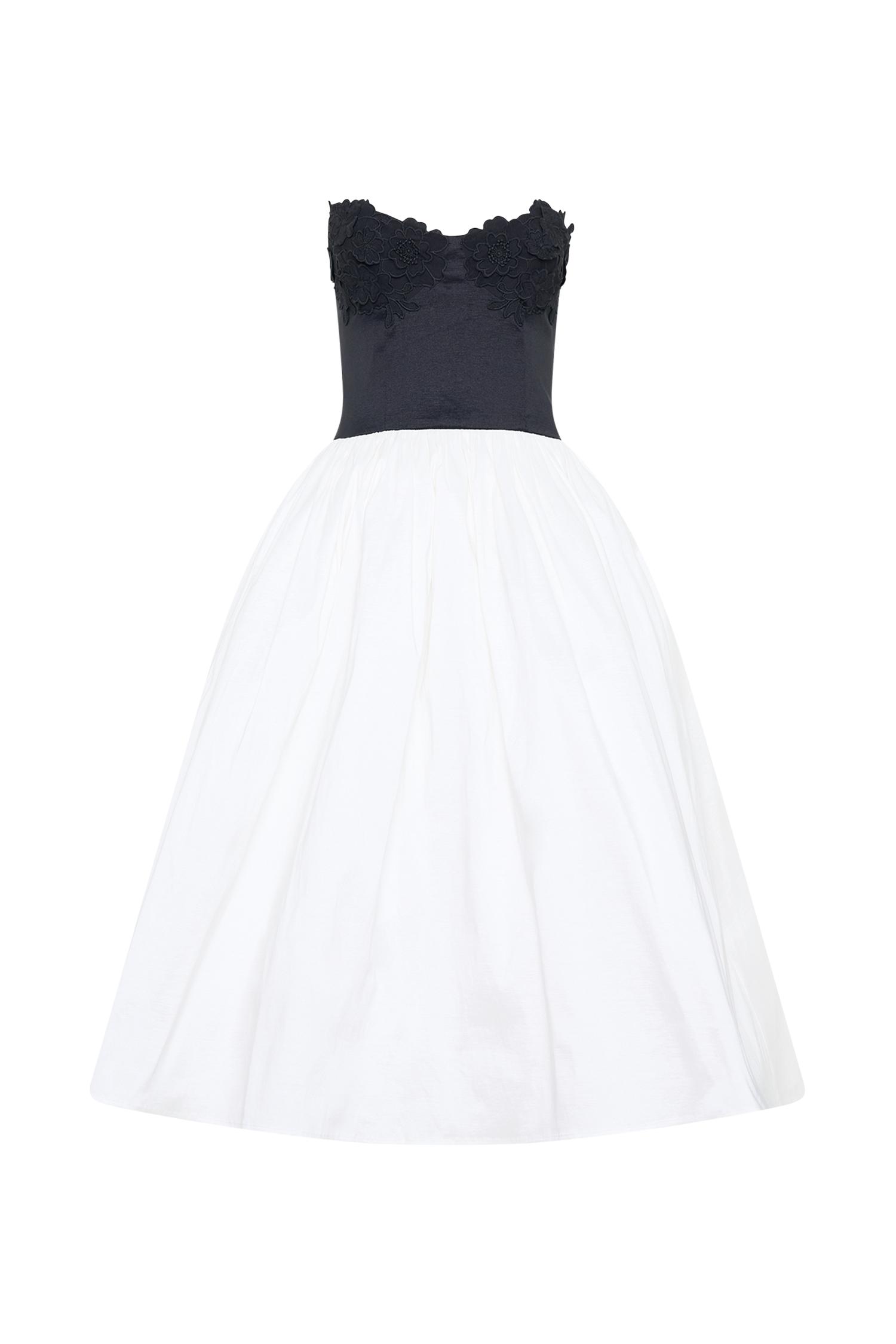 Elyssa Embroidered Contrast Midi Dress - Black/White Product Image