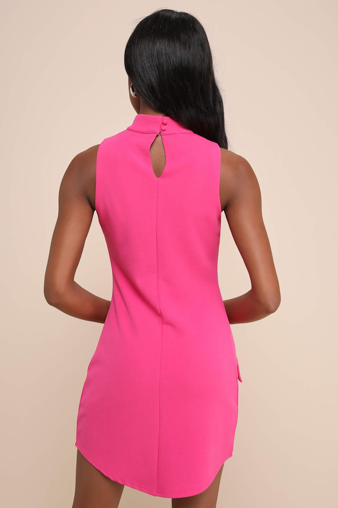 Eye-Catching Charm Hot Pink Mock Neck Sleeveless Mini Dress Product Image