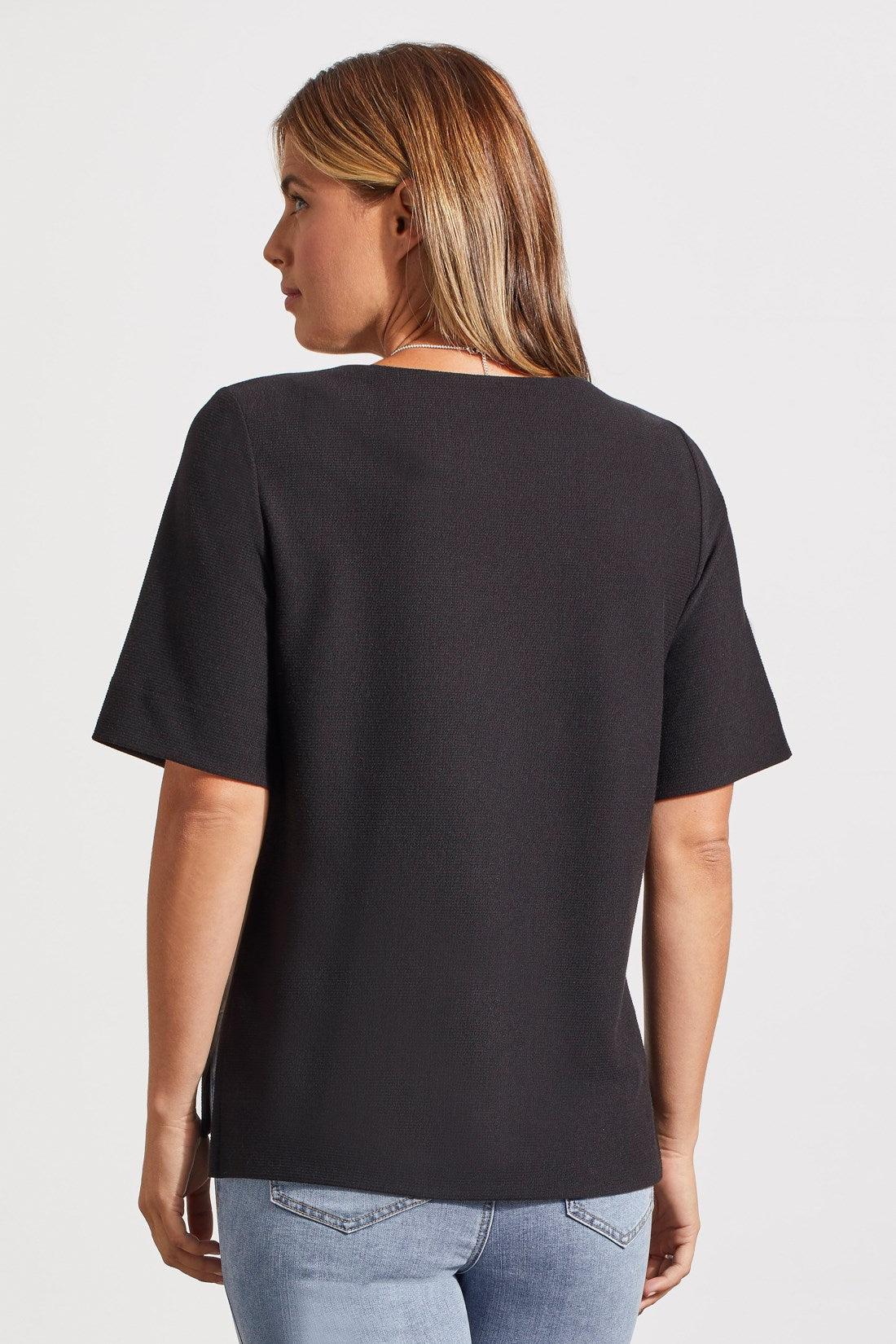 Boat Neck Top With Elbow Sleeve - Black Product Image