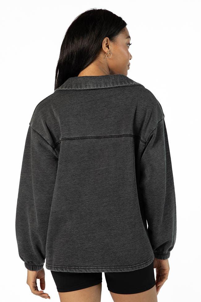 Learn As You Go Black Acid Wash Collared Pullover FINAL SALE Product Image