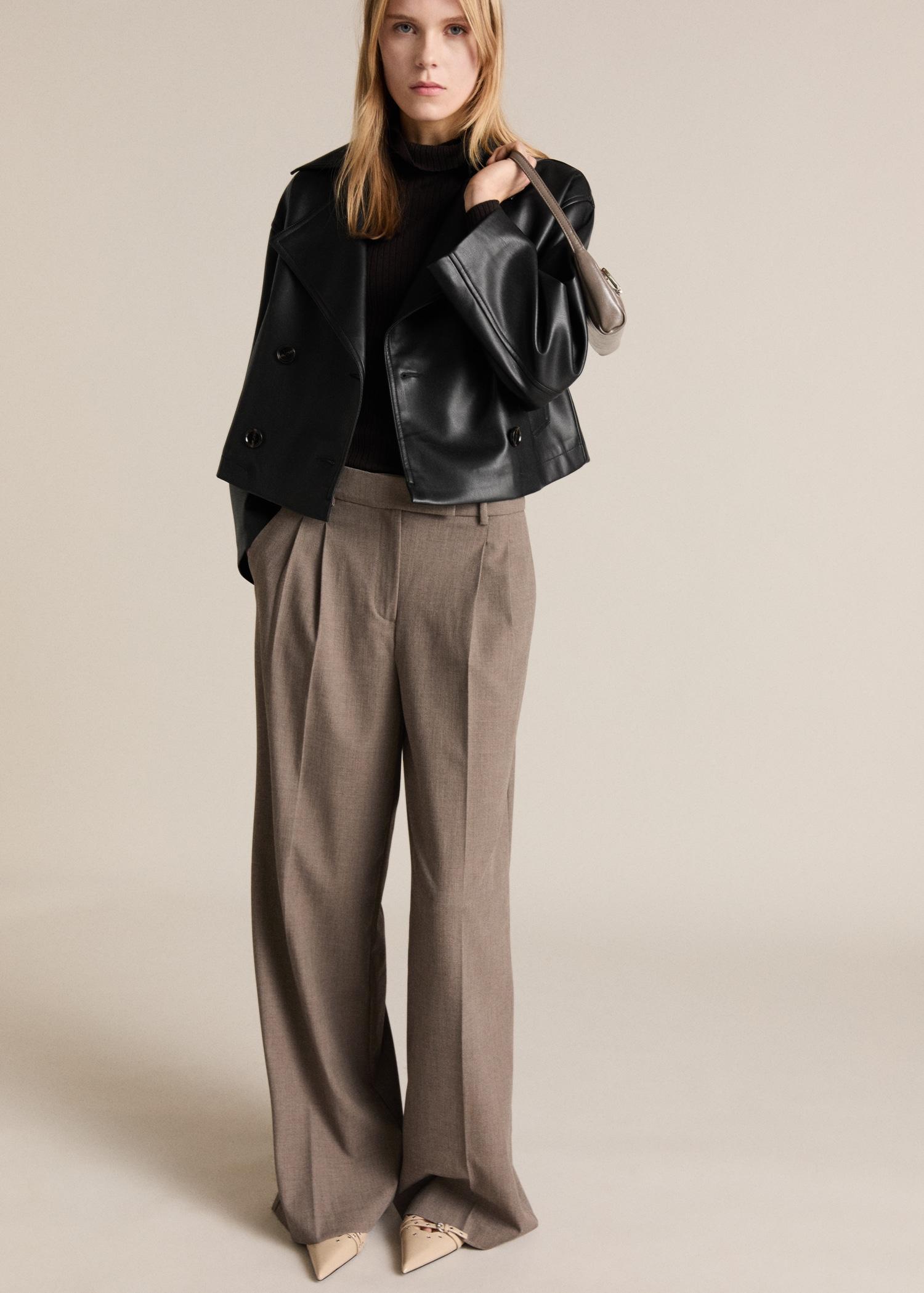 Leather-effect cropped jacket - Women | MANGO USA Product Image