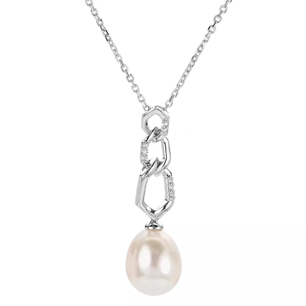 PearLustre by Imperial Sterling Silver Freshwater Cultured Pearl & Lab-Created White Sapphire Geometric Necklace, Womens Product Image
