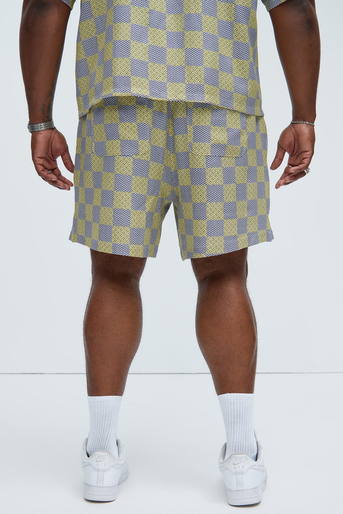 Checkered Print Warm Up Shorts - Yellow/combo Product Image