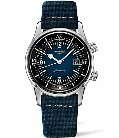 Longines Mens Legend Diver Automatic Blue Leather Strap Watch Product Image