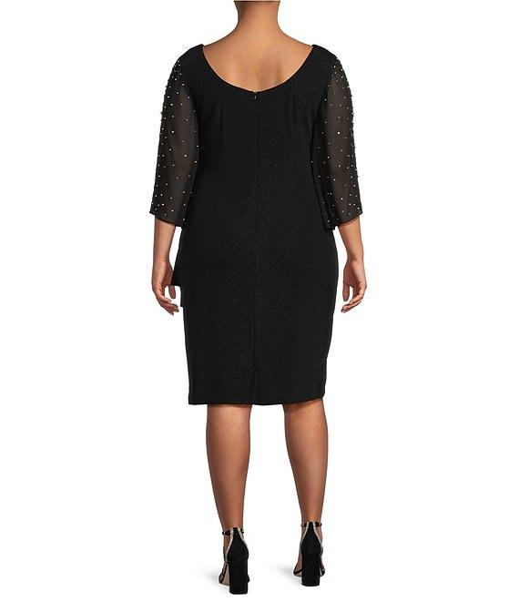 Alex Evenings Plus Size Round Neck 3/4 Sleeve Embellished Illusion Ruffle Sheath Dress Product Image