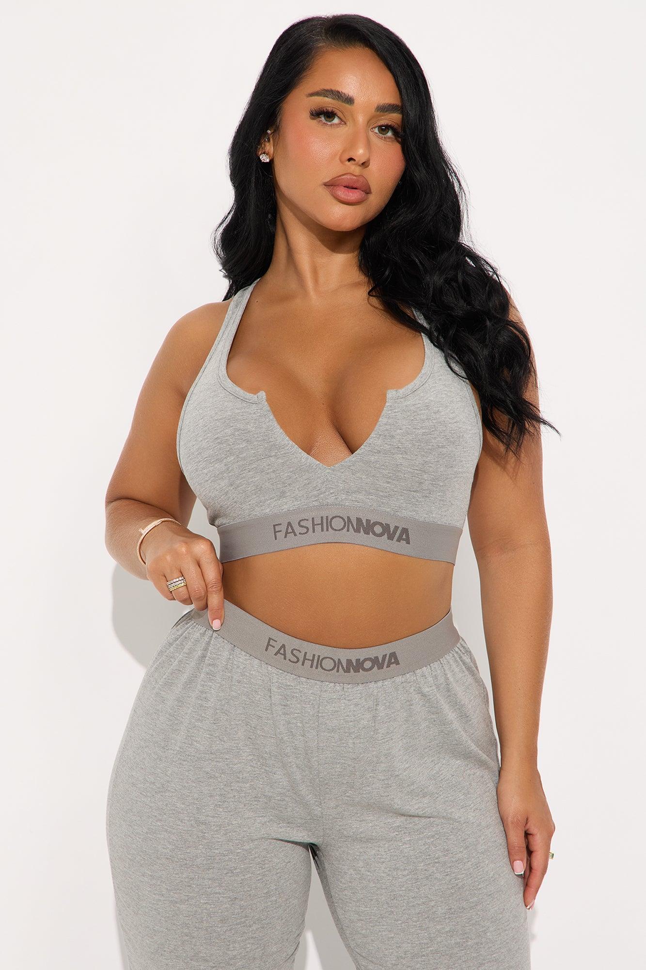 FN Mood Racerback Bralette PJ Boxer Pant Set - Heather Grey Product Image