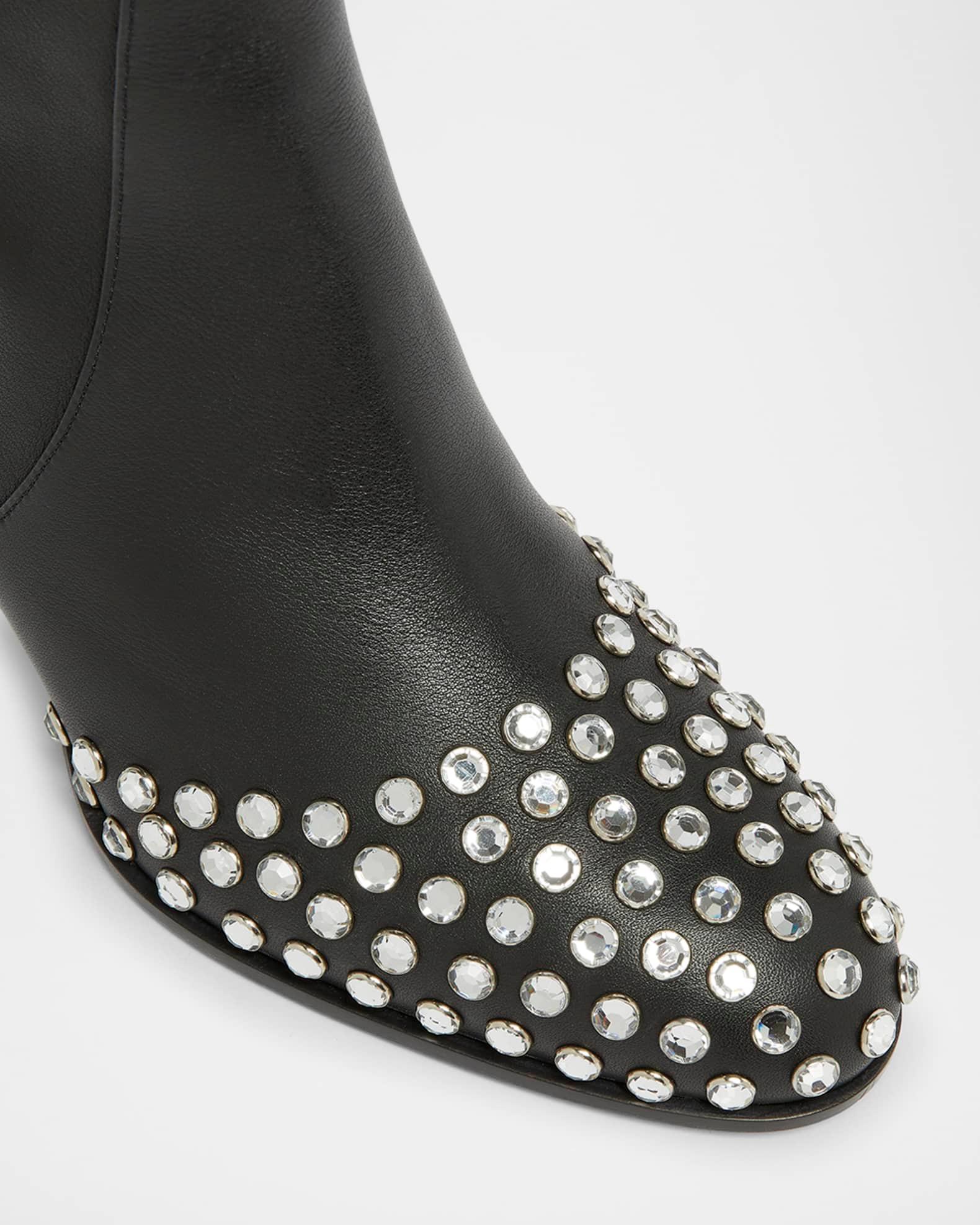 Leather Crystal Stud Cap-Toe Ankle Booties Product Image