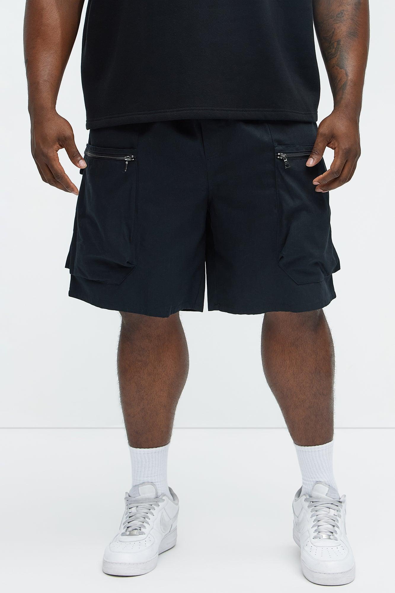 Stacked Cargo Pockets Relaxed Shorts - Black Product Image