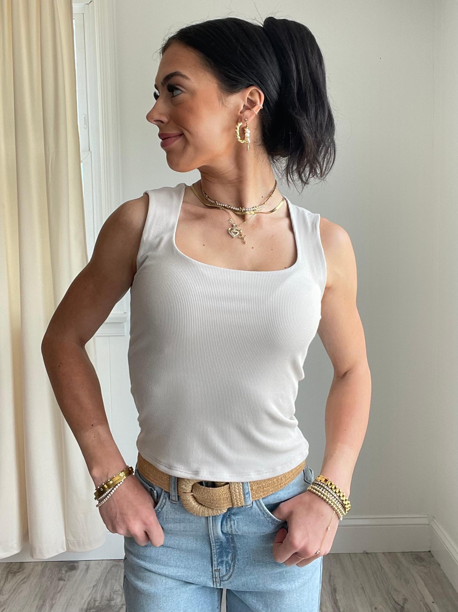 FINAL SALE Riley Rib Knit Square Neck Tank Top Product Image