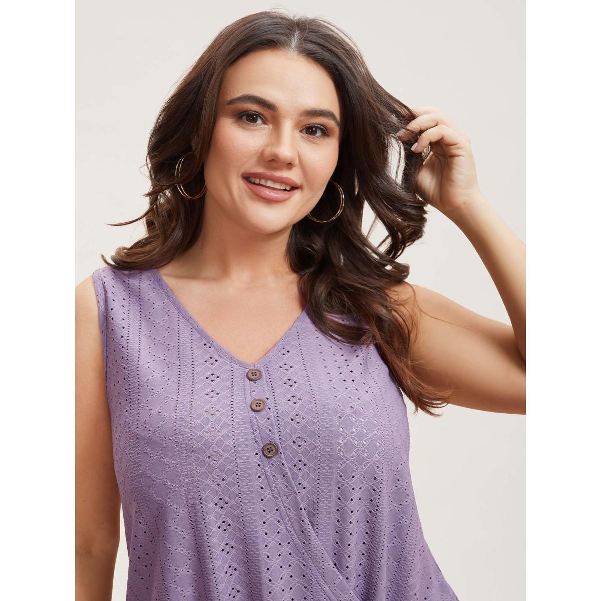 Plus Size Textured Button-Front Vest Women Mauve Casual Overlapping V-neck Everyday Tank Tops Camis BloomChic 30/6X Product Image