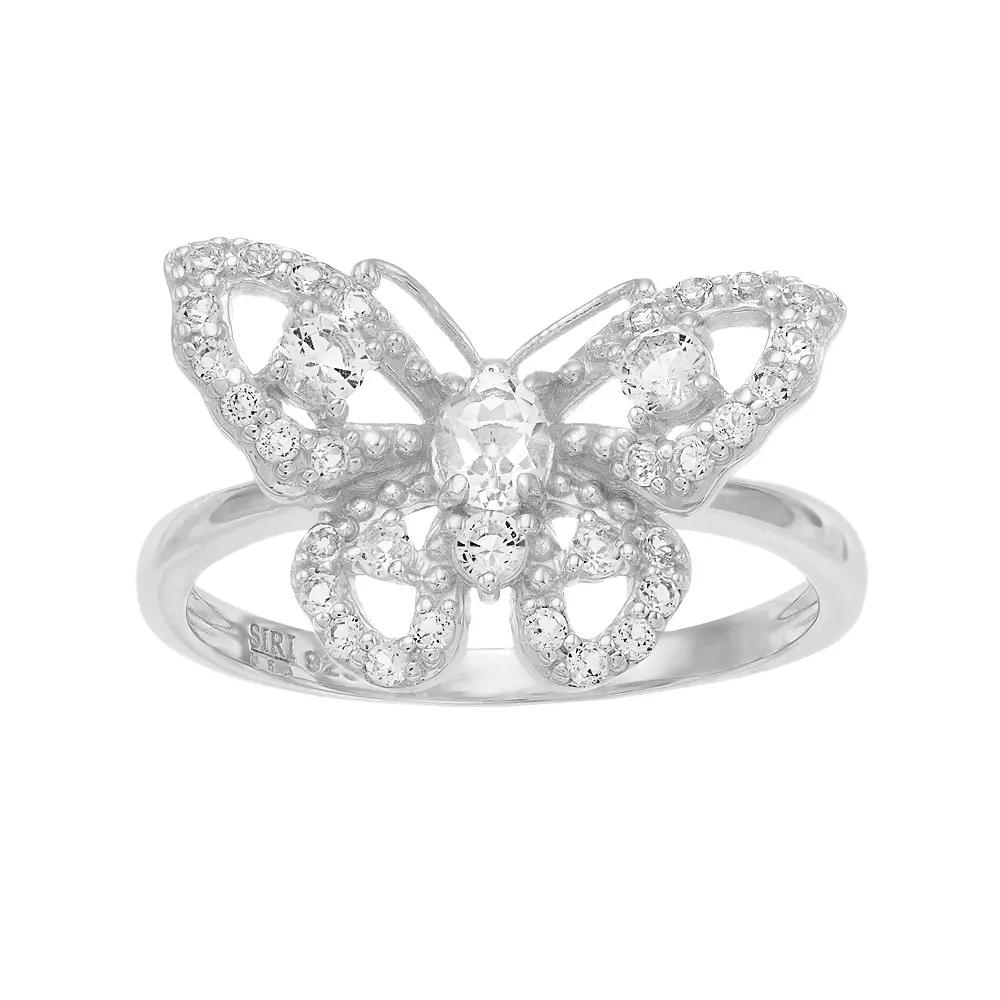 SIRI USA by TJM Sterling Silver White Topaz Filigree Butterfly Ring, Womens Product Image