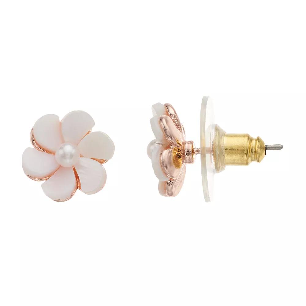 LC Lauren Conrad Mother-of-Pearl Nickel Free Flower Stud Earrings, Women's, Rose Gold Tone Product Image