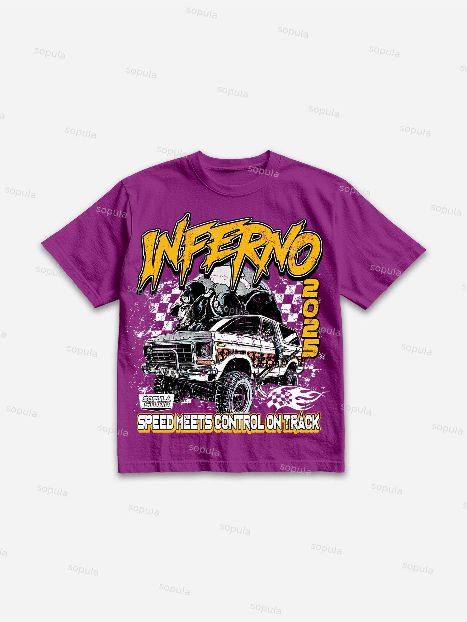 Racing Inferno Skeleton Print Cotton T-shirt Product Image