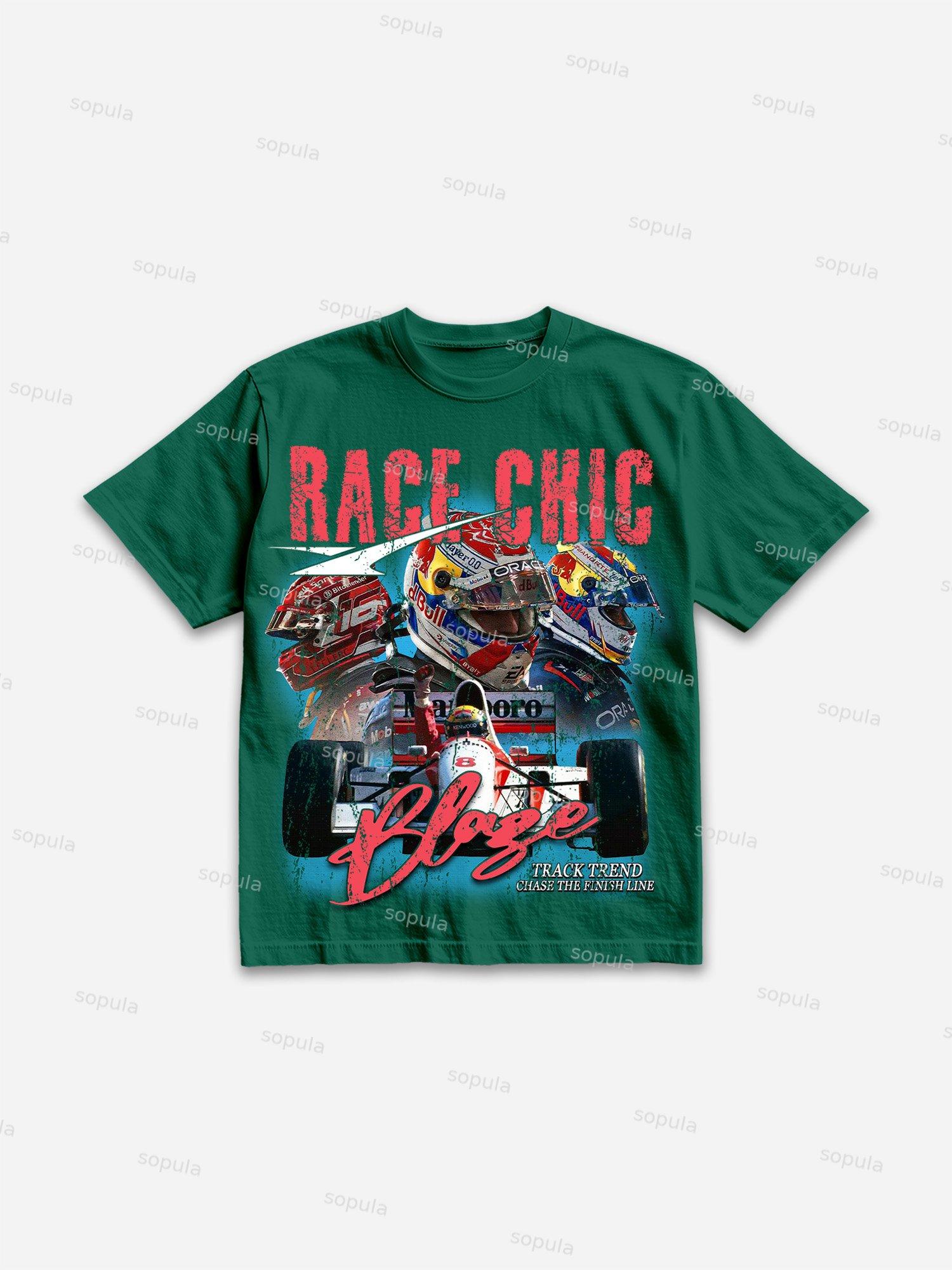 Racing Racechic Print Cotton T-shirt Product Image