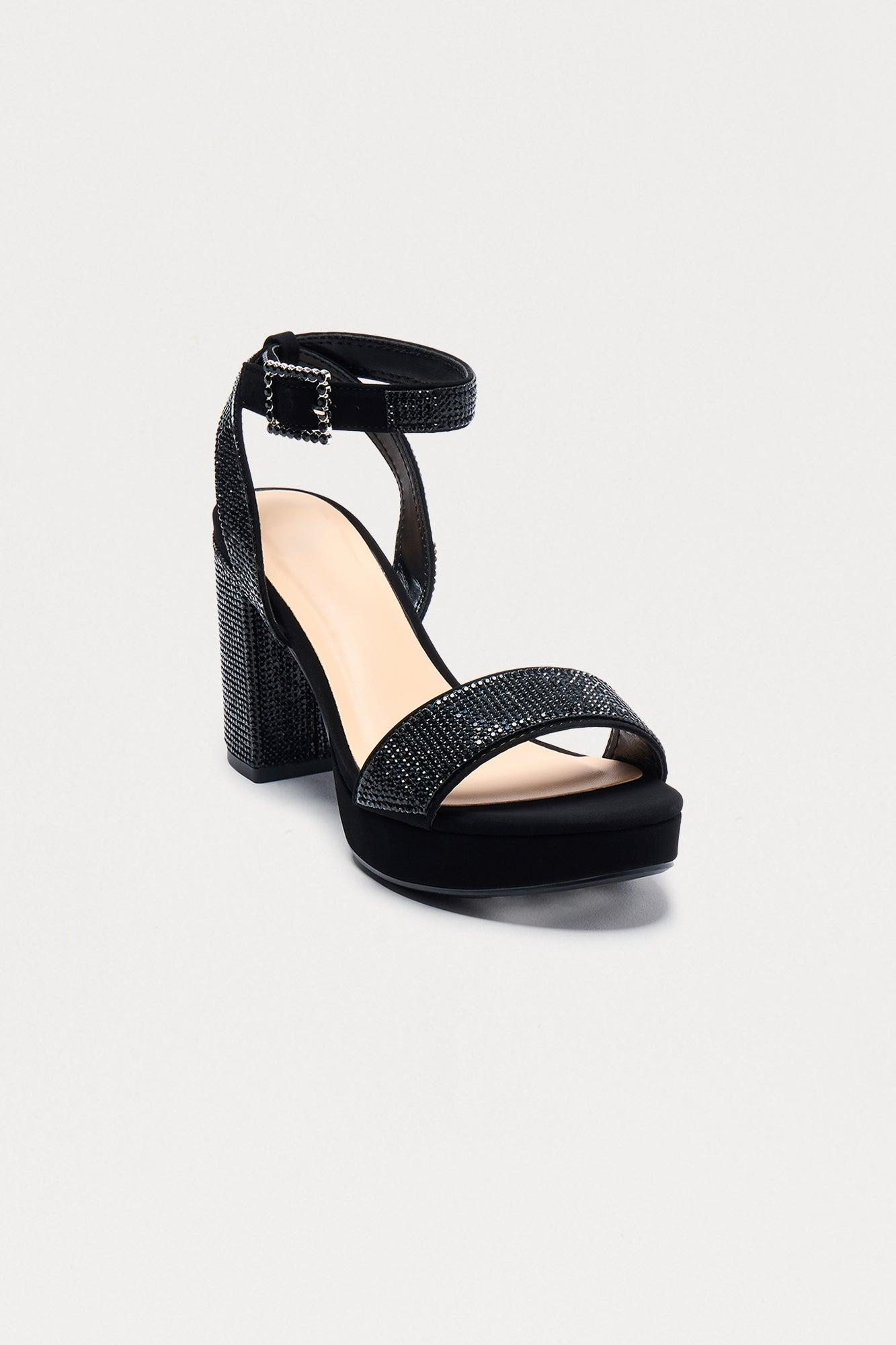 Brissie Rhinestone Ankle Strap Heels - Black Female Product Image