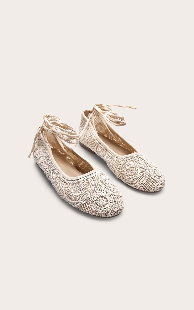Cream Lace Round Toe Wrap Around Ballet Pump Product Image