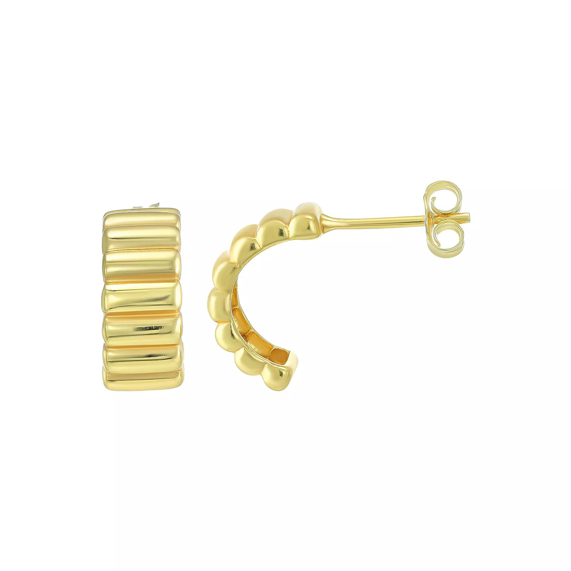 Taylor Grace 14k Gold Plated Ribbed Post Hoop Earrings, Women's, Gold Tone Product Image