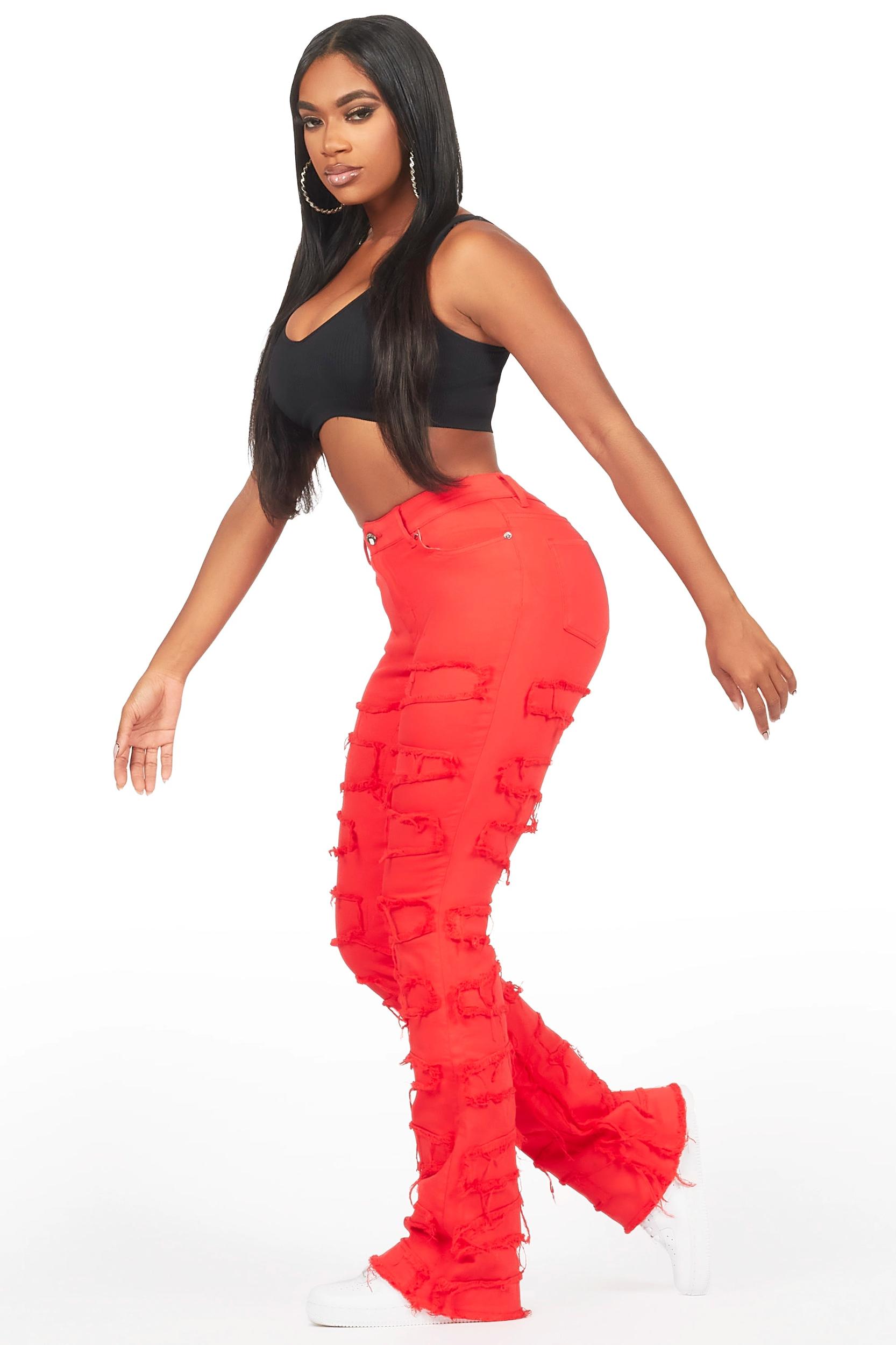 Zariyah Red Stacked Flare Jean Female Product Image