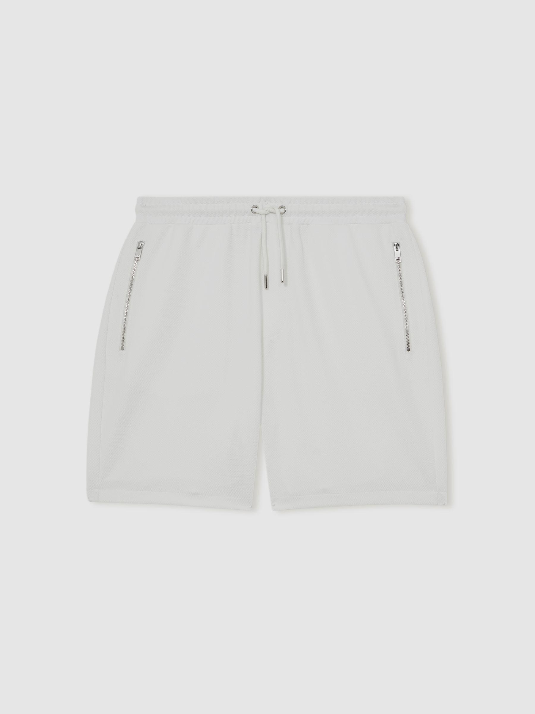 Textured Drawstring Shorts in White Product Image