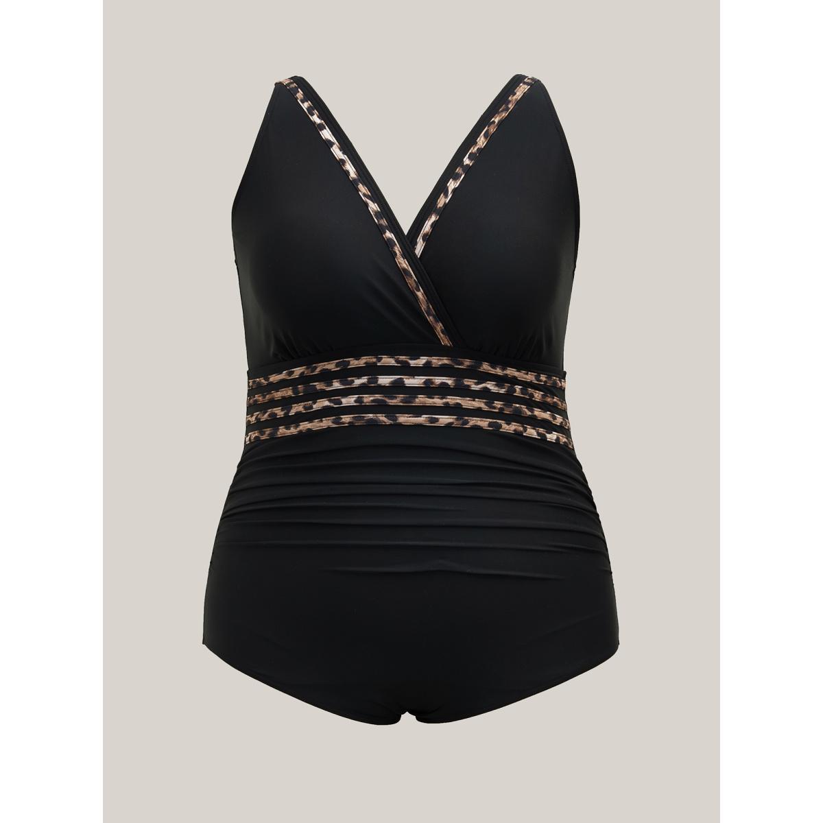 Plus Size Leopard Print Ruched One-Piece Swimsuit Women's Swimwear Black Beach Gathered Curve Bathing Suits High stretch One Pieces BloomChic 28/5X Product Image