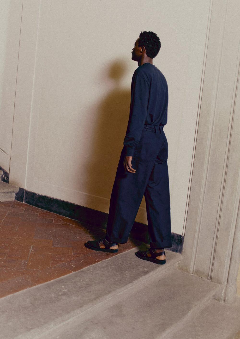 Cotton Wool Herringbone Wide Leg Pants | Black Product Image