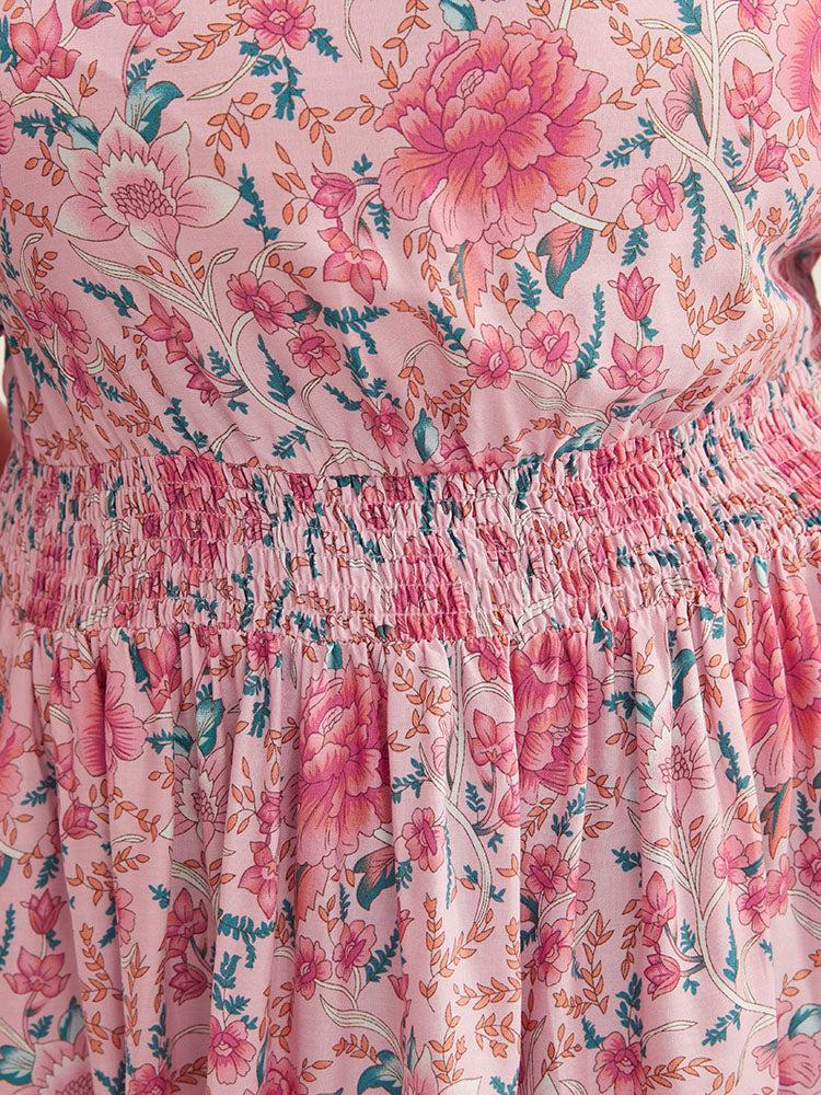 Bandana Print Square Neck Pocket Ruffles Shirred Dress Female Product Image