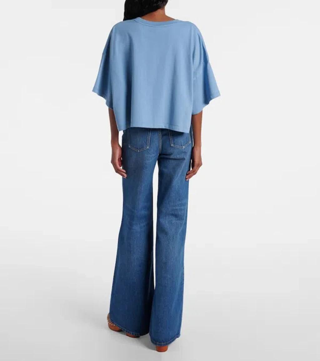 CHLOÉ Women Light Blue Jersey Cropped Logo T-shirt Product Image