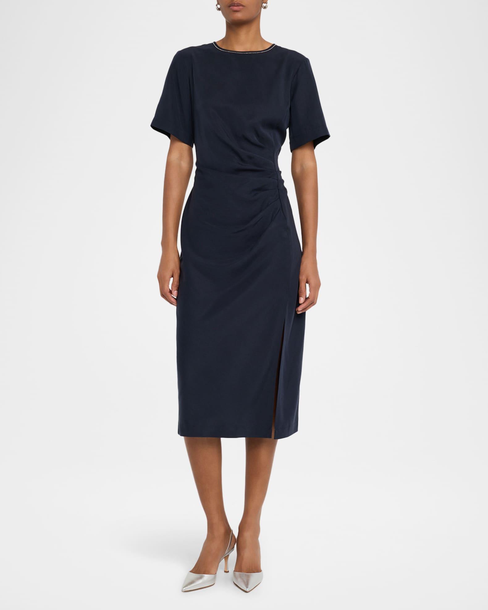 Ruched Punto Luce Viscose Midi Dress Product Image