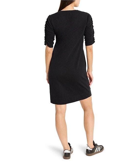NIC + ZOE Knit Round Neck Ruched Elbow Sleeve Sheath Dress Product Image