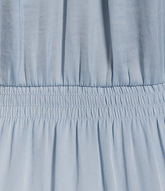 Steve Madden Prairie Dreams Satin V-Neck Ruffle Cap Sleeve Mini Blouson Dress Product Image