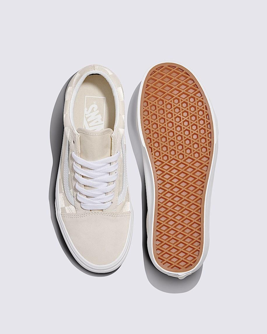 Old Skool Checkerboard Satin Shoe in Turtledove Beige| Vans US Product Image