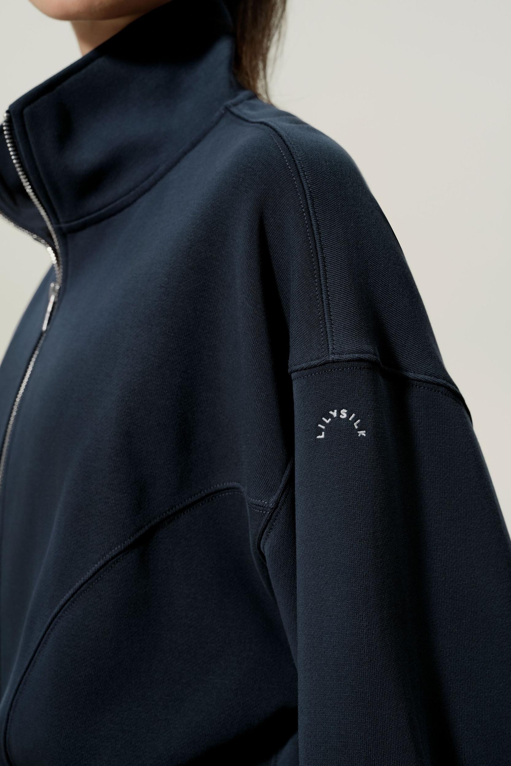 LILYSILK Women's SILKERRY Silk Blend Oversized Two-Way Zip Jacket Navy XL Product Image