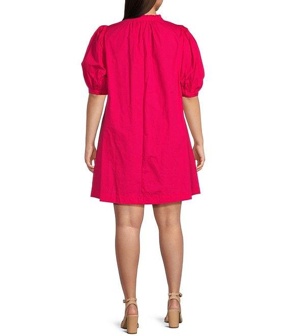 Sugarlips Plus Size V-Neck Short Puffed Sleeve Mini Dress Product Image