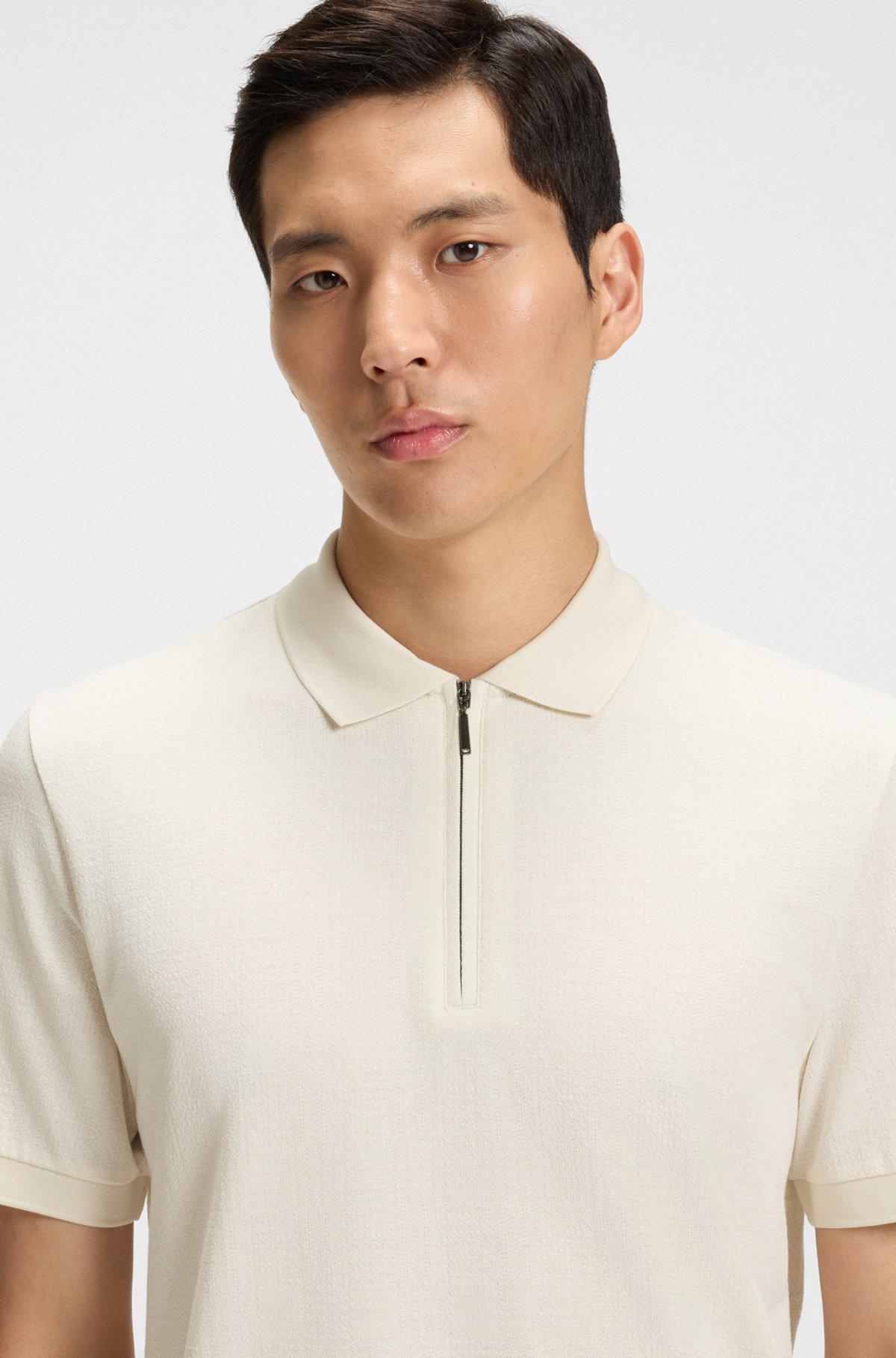 BOSS - Slim-fit polo shirt in mercerized-cotton jacquard - White Product Image