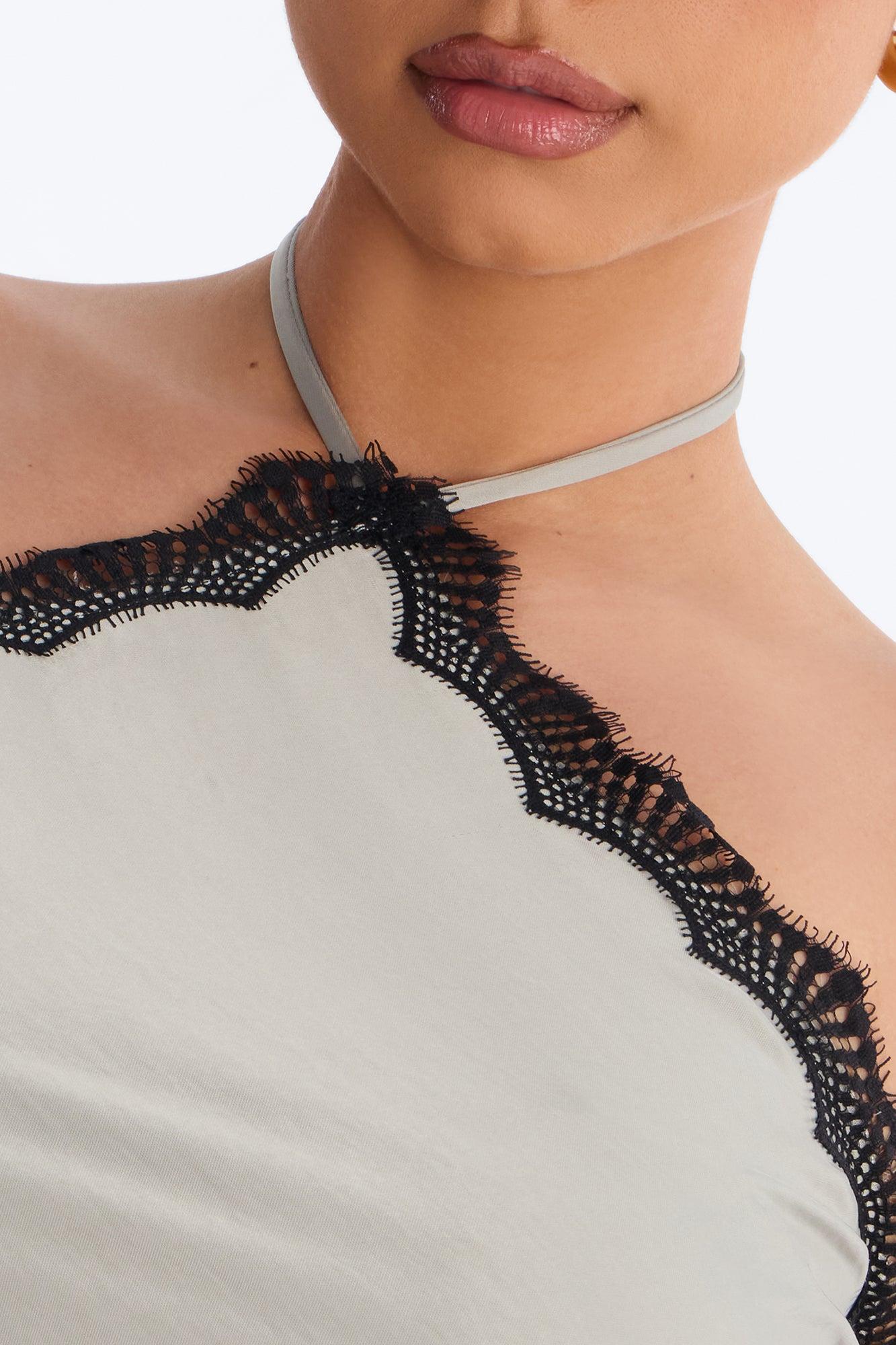 Bella Rose Draped Lace Trim Jumpsuit - Sage Female Product Image