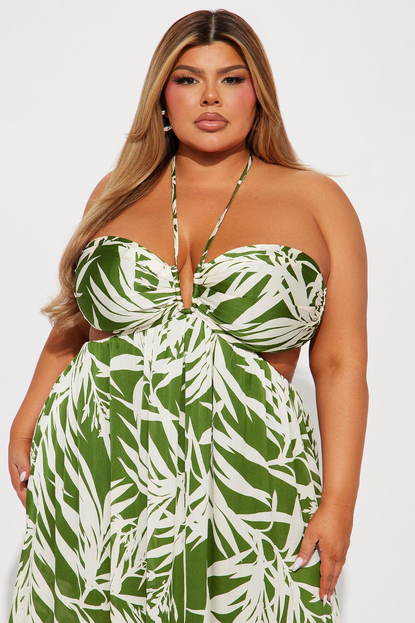 Tropical Satin Maxi Dress - Green/combo Product Image